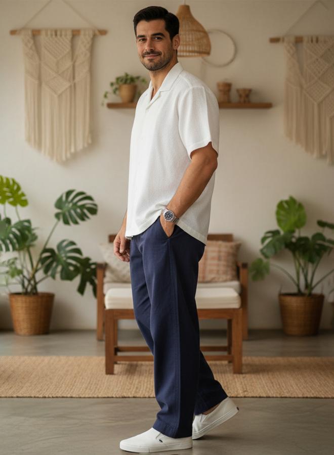 TRULOOM Men Navy Regular Fit Cotton Flex Trousers - Image 2